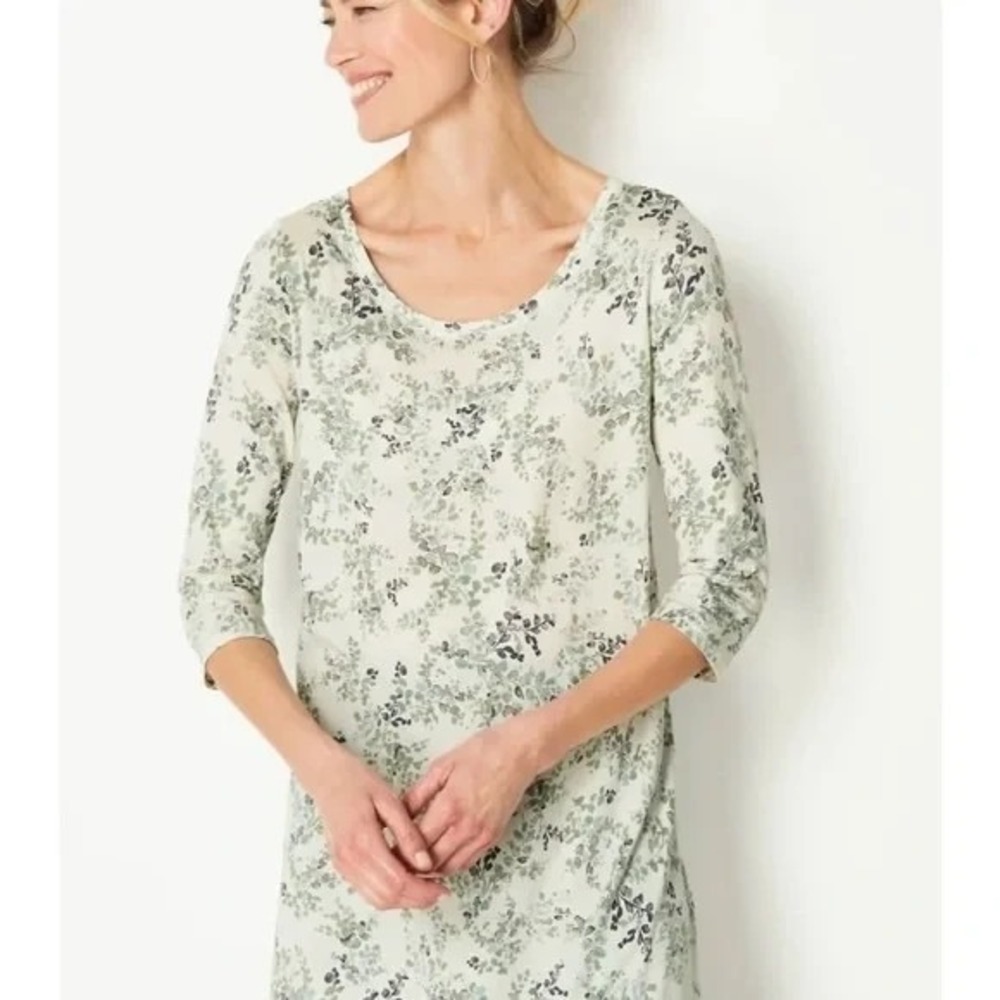 Pure J. Jill Ballet Sleeve Tunic Top Womens S White Floral Cotton Modal Feminine
